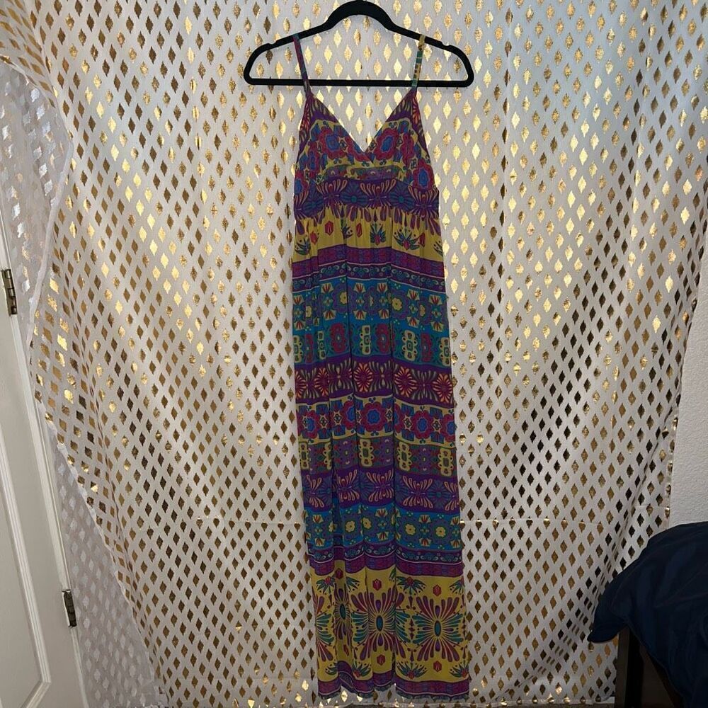 Long flowy boho maxi dress floral mosaic size S